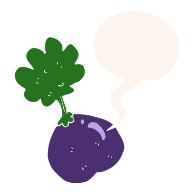 retro tarzında karikatür sebze ve konuşma balonu