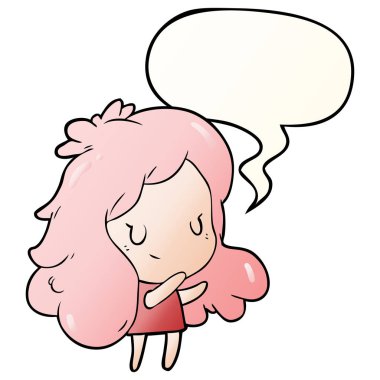 sevimli çizgi film kız ve pürüzsüz degrade tarzında konuşma balonu