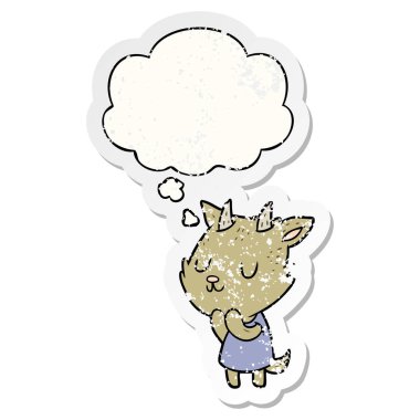 karikatür keçi ve sıkıntılı yıpranmış etiket olarak kabarcık düşünce