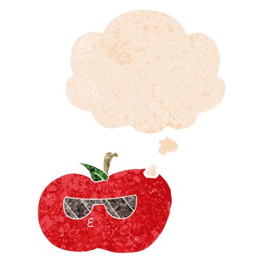 karikatür serin elma ve retro dokulu tarzında düşünce balonu