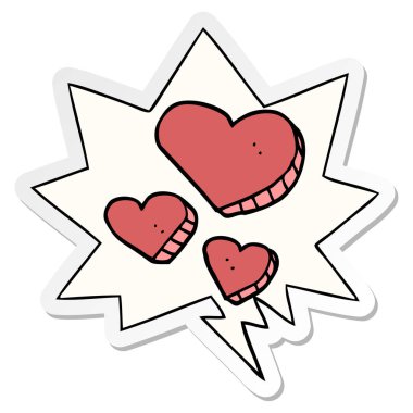 karikatür aşk kalpleri ve konuşma balonu etiket