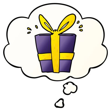 çizgi film sarılmış hediye ve düşünce balonu pürüzsüz degrade tarzında