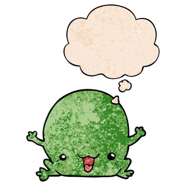 karikatür kurbağa ve grunge doku desen tarzında düşünce balonu
