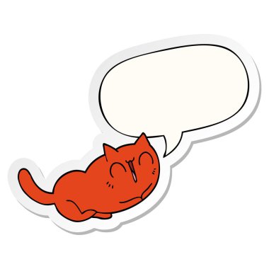 mutlu karikatür kedi ve konuşma kabarcık etiket
