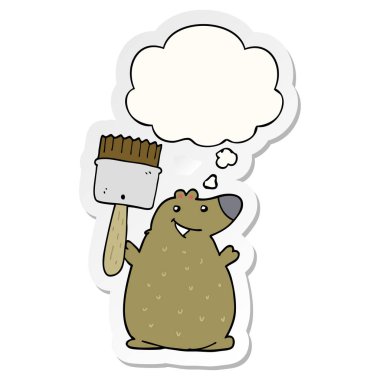 bir baskılı st olarak boya fırçası ve düşünce balonu ile karikatür ayı