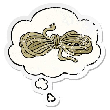 karikatür halat ve sıkıntılı yıpranmış etiket olarak kabarcık düşünce