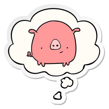 karikatür domuz ve basılı bir etiket olarak kabarcık düşünce