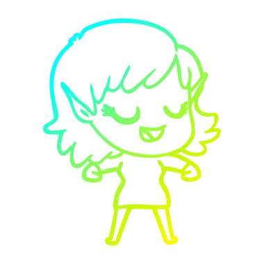 soğuk degrade çizgi çizim mutlu karikatür elf kız