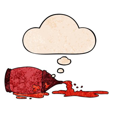 karikatür ketçap şişe dökülen ve grunge metin de kabarcık düşünce