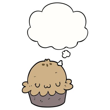 sevimli karikatür pasta ve düşünce balonu