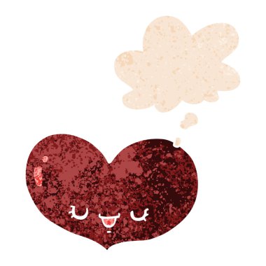 retro doku çizgi film aşk kalp karakteri ve düşünce balonu