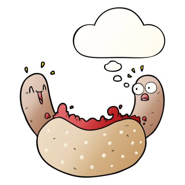 çizgi film hotdog ve pürüzsüz degrade tarzında düşünce balonu