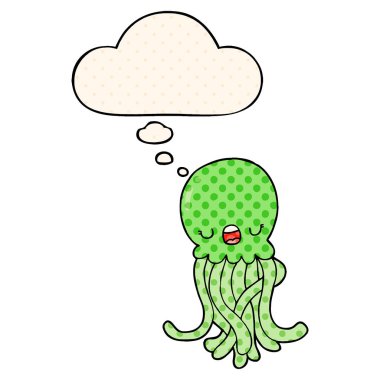 çizgi film denizanası ve çizgi roman tarzında düşünce balonu