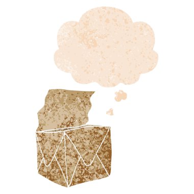 retro dokulu tarzda karikatür paketi ve düşünce balonu