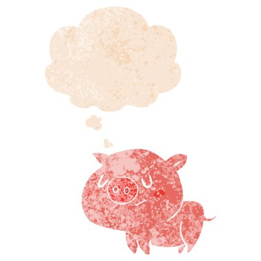 karikatür domuz ve retro dokulu tarzında düşünce balonu