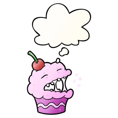 karikatür cupcake ve pürüzsüz degrade tarzında düşünce balonu