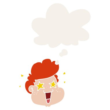 retro tarzında karikatür çocuk yüzü ve düşünce balonu