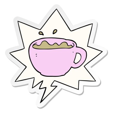 karikatür kahve fincanı ve konuşma kabarcık etiket