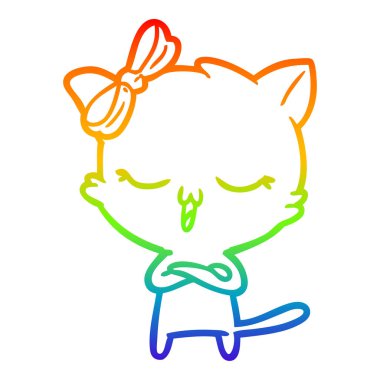 gökkuşağı degrade çizgi baş yay ile karikatür kedi çizim