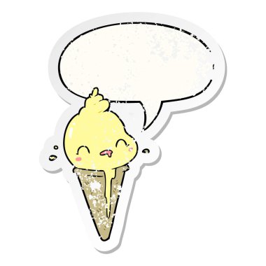 sevimli karikatür dondurma ve konuşma balonu sıkıntılı etiket