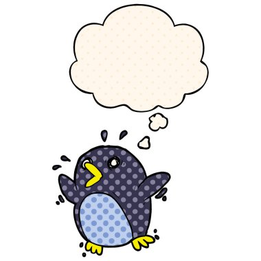 çizgi film korkmuş penguen ve çizgi roman stil düşünce balonu