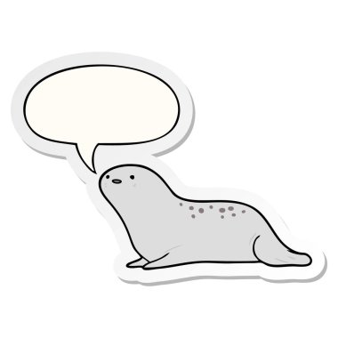 sevimli karikatür mühür ve konuşma kabarcık etiket