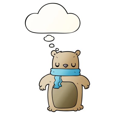 düzgün degrade st eşarp ve düşünce balonu ile karikatür ayı