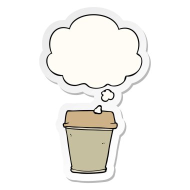 karikatür bir baskılı etiket olarak kahve ve düşünce balonu çıkarmak