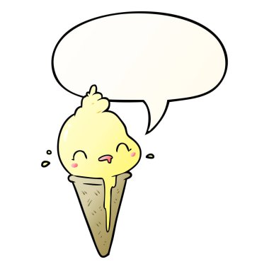 pürüzsüz degrade stil sevimli karikatür dondurma ve konuşma balonu