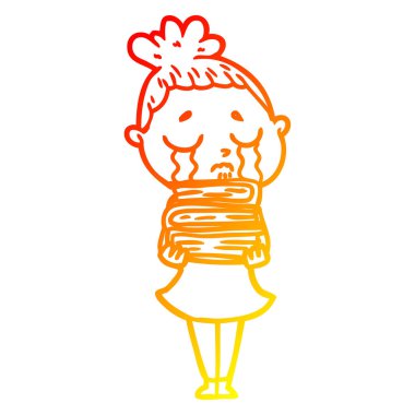 sıcak degrade çizgi bo yığını ile karikatür ağlayan kadın çizim