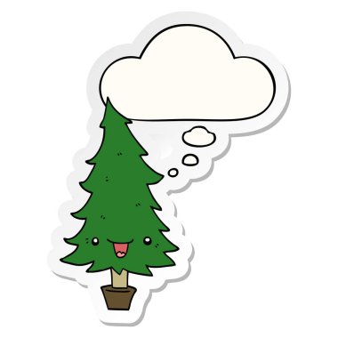 sevimli karikatür noel ağacı ve baskılı bir stic olarak kabarcık düşünce