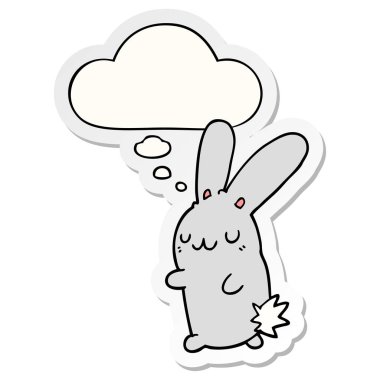 sevimli karikatür tavşan ve baskılı bir etiket olarak kabarcık düşünce