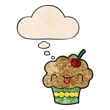 karikatür cupcake ve grunge doku desen sty düşünce balonu