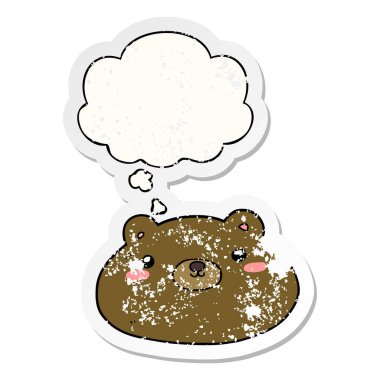 karikatür ayı ve sıkıntılı yıpranmış etiket olarak kabarcık düşünce