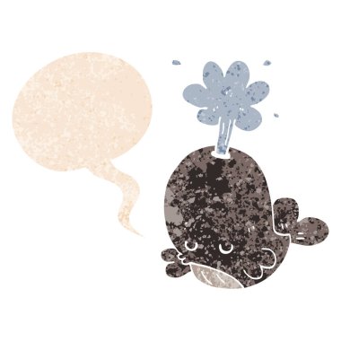 retro dokulu tarzda karikatür balina ve konuşma balonu spouting