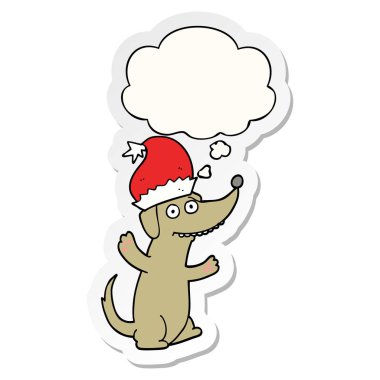 sevimli noel karikatür köpek ve baskılı bir sopa olarak kabarcık düşünce