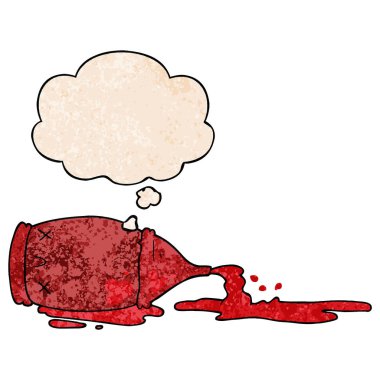 karikatür dökülen şişe ve grunge doku patt düşünce balonu