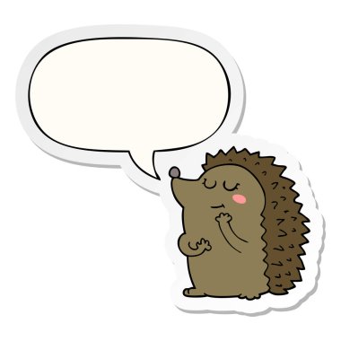 sevimli karikatür kirpi ve konuşma kabarcık etiket