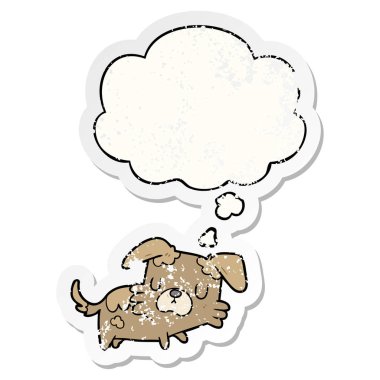 bir sıkıntılı aşınmış Sticker olarak karikatür köpek ve düşünce kabarcık