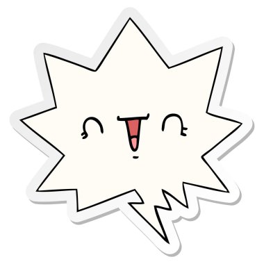 mutlu karikatür yüz ve konuşma kabarcık etiket