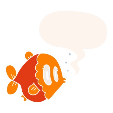 retro tarzında karikatür balık ve konuşma balonu