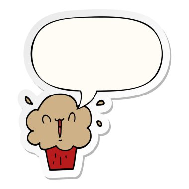 karikatür cupcake ve konuşma kabarcık etiket