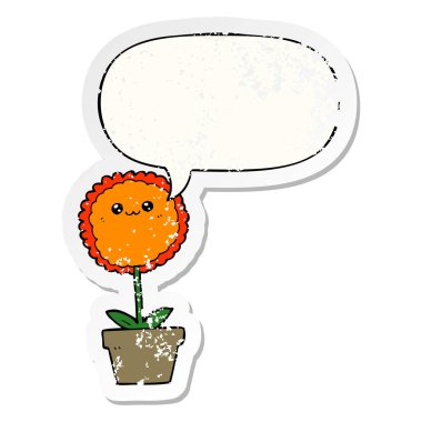 karikatür çiçek ve konuşma balonu sıkıntılı etiket