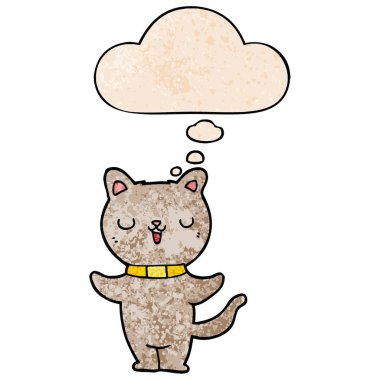 karikatür kedi ve grunge doku desen tarzında düşünce balonu