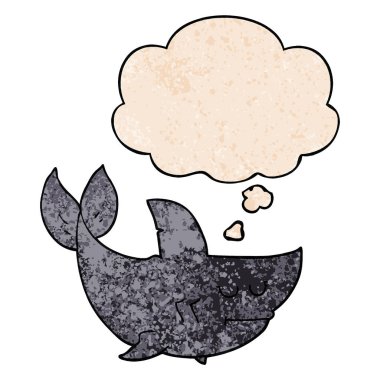 karikatür köpekbalığı ve grunge doku desen tarzında düşünce balonu