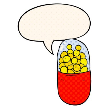 çizgi roman tarzında karikatür hapı ve konuşma balonu