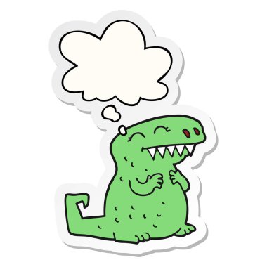 karikatür dinozor ve basılı bir etiket olarak kabarcık düşünce