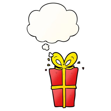 çizgi film sarılmış hediye ve düşünce balonu pürüzsüz degrade tarzında