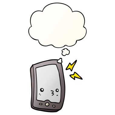 karikatür cep telefonu ve pürüzsüz degrade tarzında kabarcık düşünce