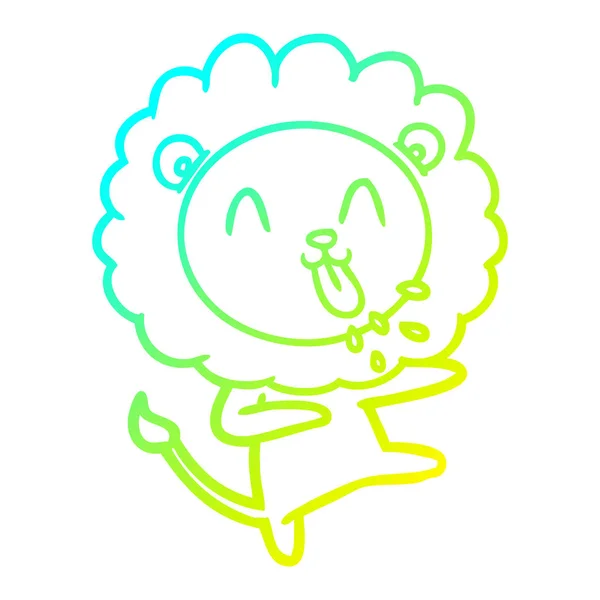 Línea de gradiente frío dibujo feliz león de dibujos animados — Archivo Imágenes Vectoriales
